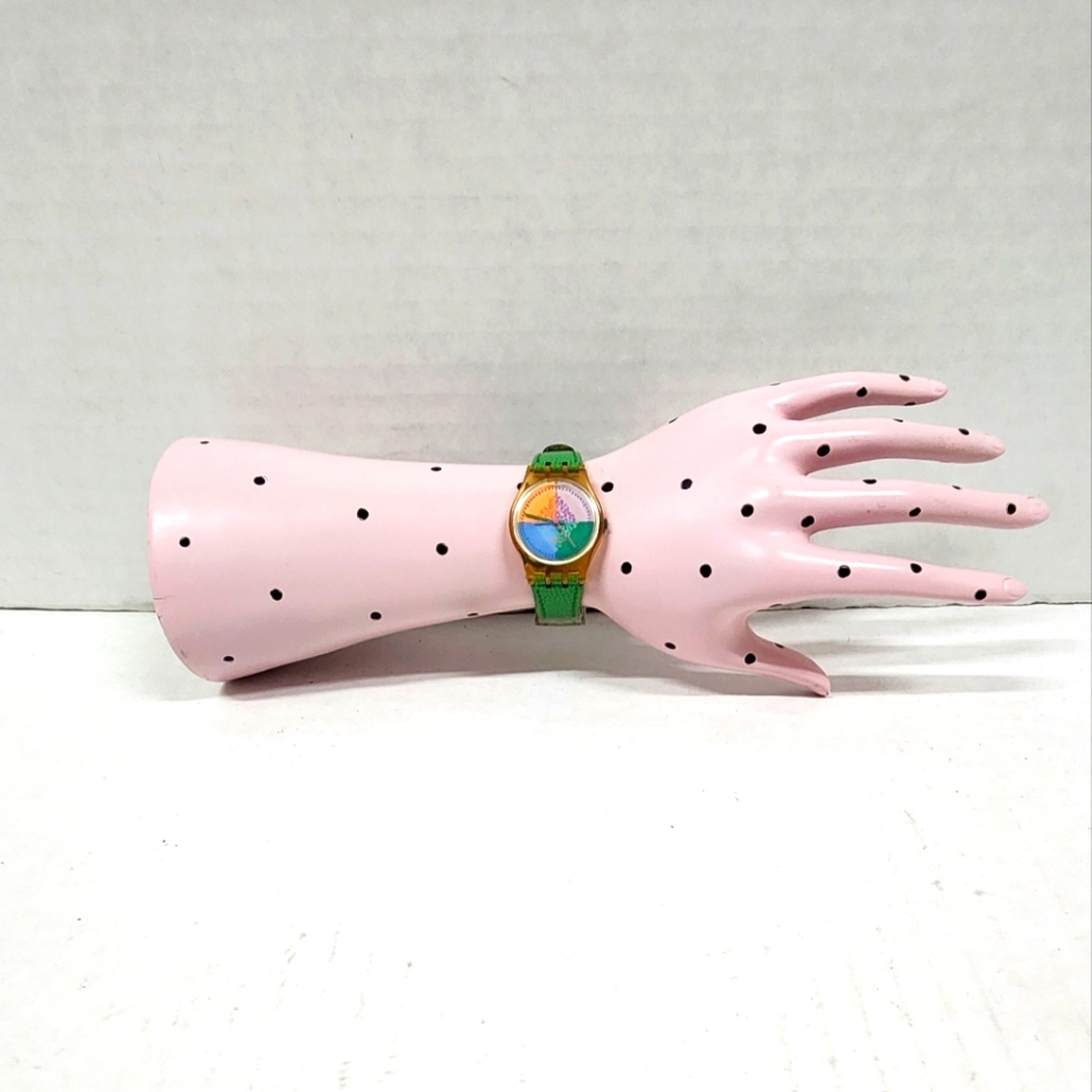 Vintage SWATCH WATCH Piastrella LK131 Green Leather Band Ladies 1992